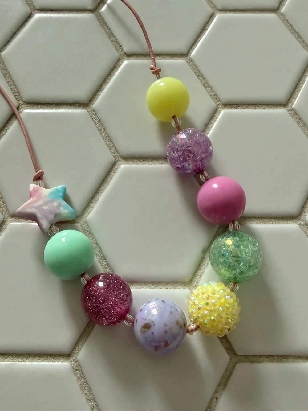 Kids Pastel Beaded Necklace with Star Accent - Pink